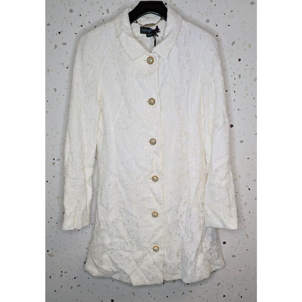 80s 90s Vibe Guess By Marciano Ivory Cream Lace Coat Knee Length Dress
